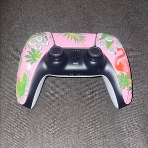Pink and Black Gaming Controller with Tropical Design